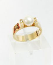 Damenring aus 585/000 Gebgold mit Brillanten und Zuchtperle A178