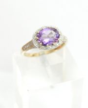 Englischer Amethyst Diamant Damenring aus 375/000 Gelbgold A1823