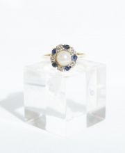 585/000 Zuchtperlring mit Brillanten und Safiren A335