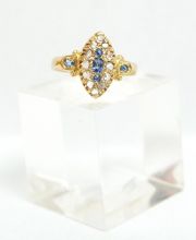 Englischer antiker Safir Diamantring aus 750/000 Gelbgold A387