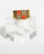 Schlichter hochwertiger 585/000 Gold Brillant-Korallenring A159