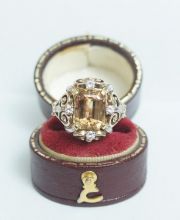 Antiker 585/000 Gelbgold Citrin Damenring mit Brillanten A1429