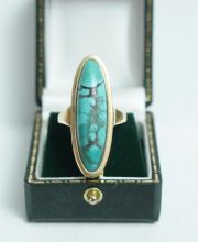 Imposanter vintage T�rkis Damenring in 585/000 Gelbgold A1516