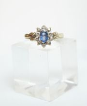 Englischer vintage Safir Diamantring in 375/000 Gelbgold A1548