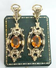 Ohrringe 585/000 Gelbgold mit Citrin und Emaille um 1880 A1656