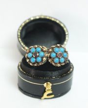 Biedermeier Ohrringe mit T�rkis aus 585/000 Gelbgold A1658