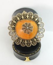 Friesen Brosche /Anh�nger 800er Silber mit Butterscotch Bernstei