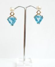 Blautopas Zuchtperlen Vario Ohrstecker 333/000 Gelbgold A1655