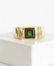 Wertvoller gr�ner Turmalin Brillantring in 750/000 Gelbgold A166